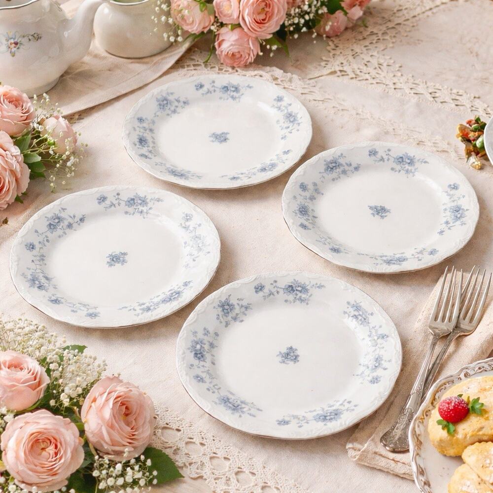 Johann Haviland Blue Garland Salad Plates 6 1/4 Inch Fine China Set Of 4